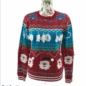 Christmas Ugly Sweater Santa Holliday Large Knitte